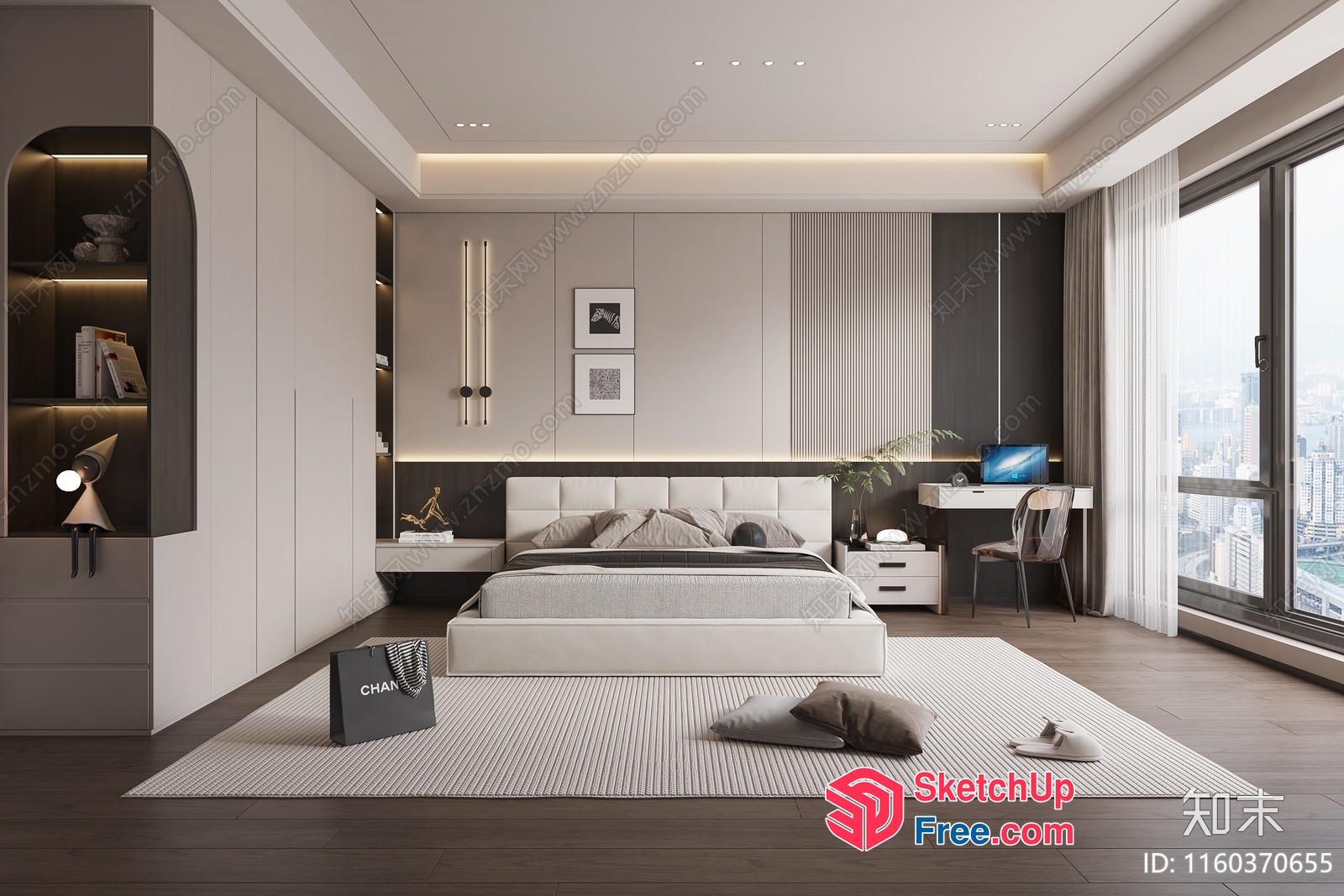 Modern Minimalist Bedroom With City View 3D SketchUp File