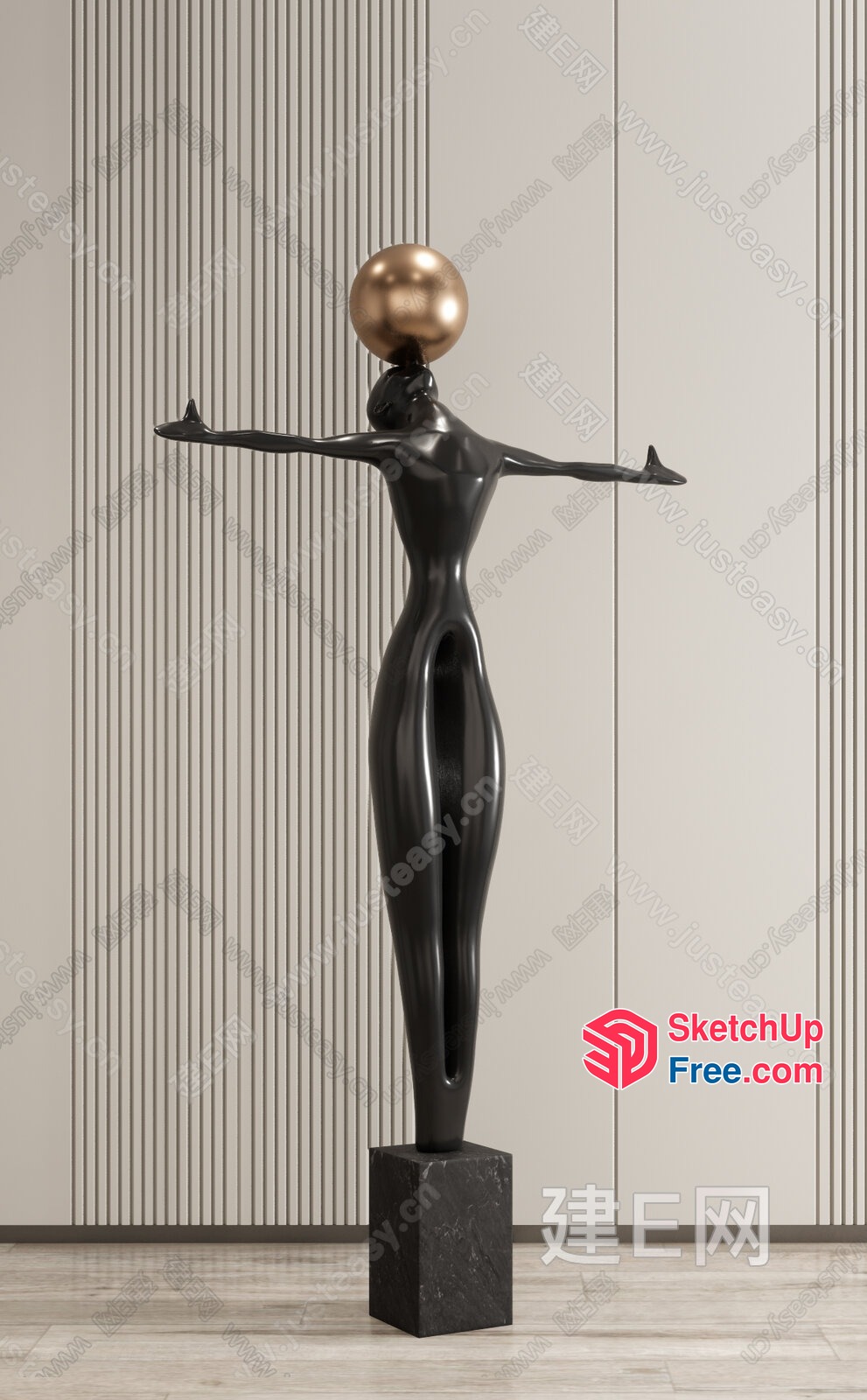 Elegant Bronze Sculpture Of A Woman With Outstretched Arms 3D SketchUp File
