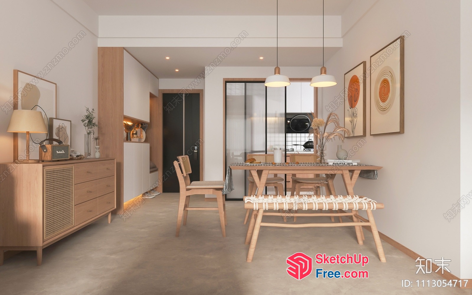 Modern Minimalist Japanese-Style Dining Room 3D SketchUp File