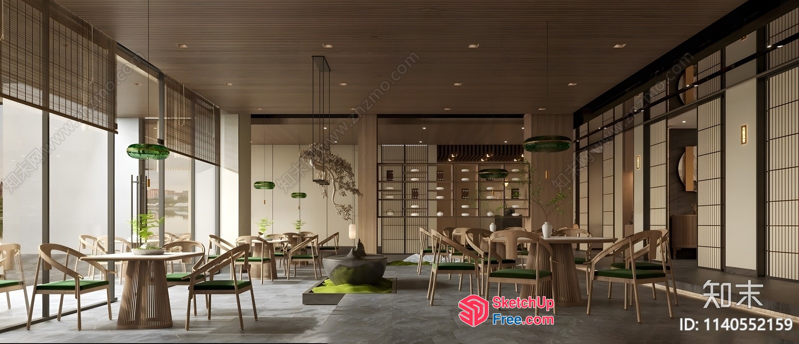 Modern Japanese-Style Dining Room With Natural Light 3D SketchUp File