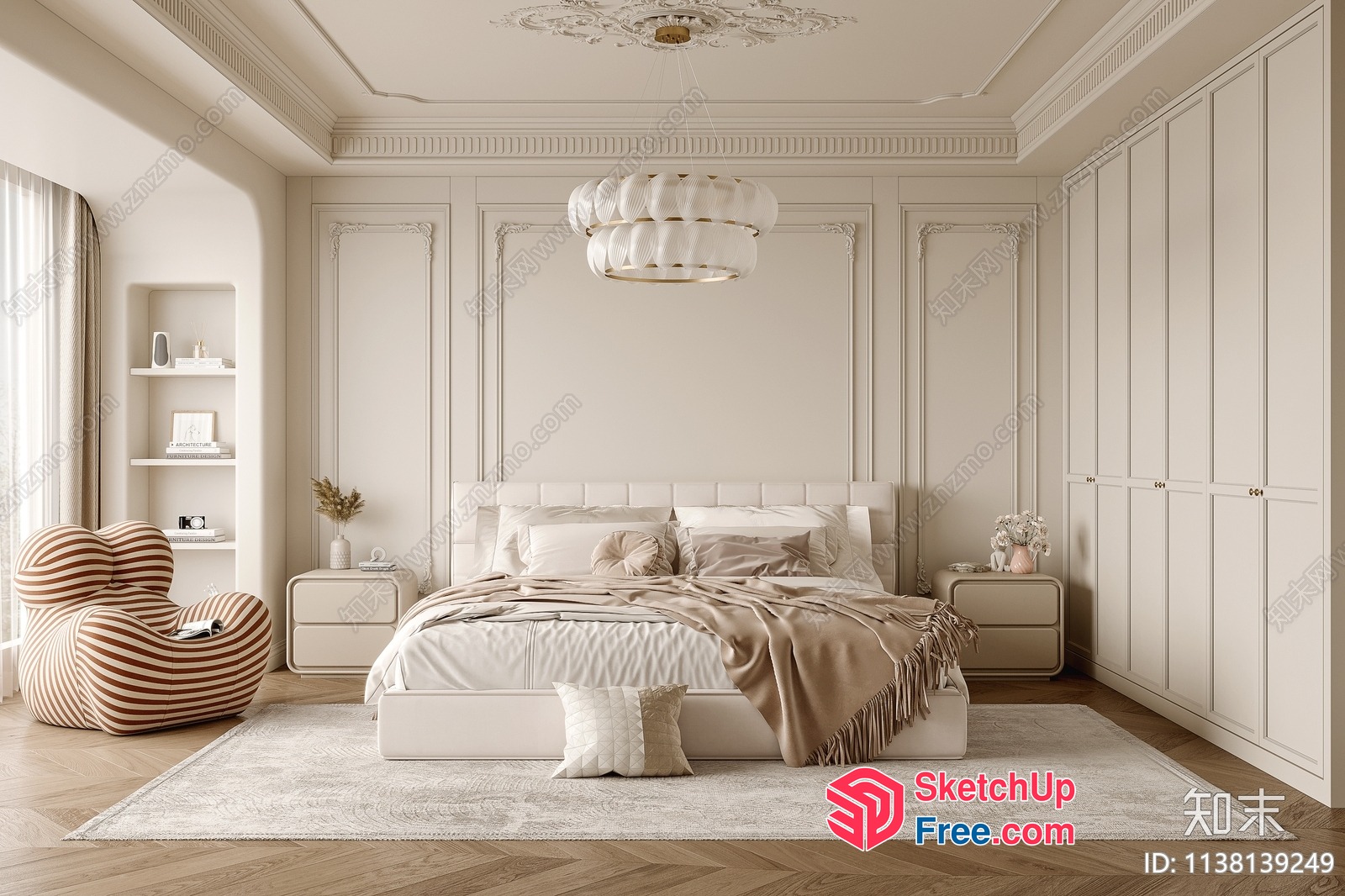 Modern Classic Bedroom With Creamy Style 3D SketchUp File
