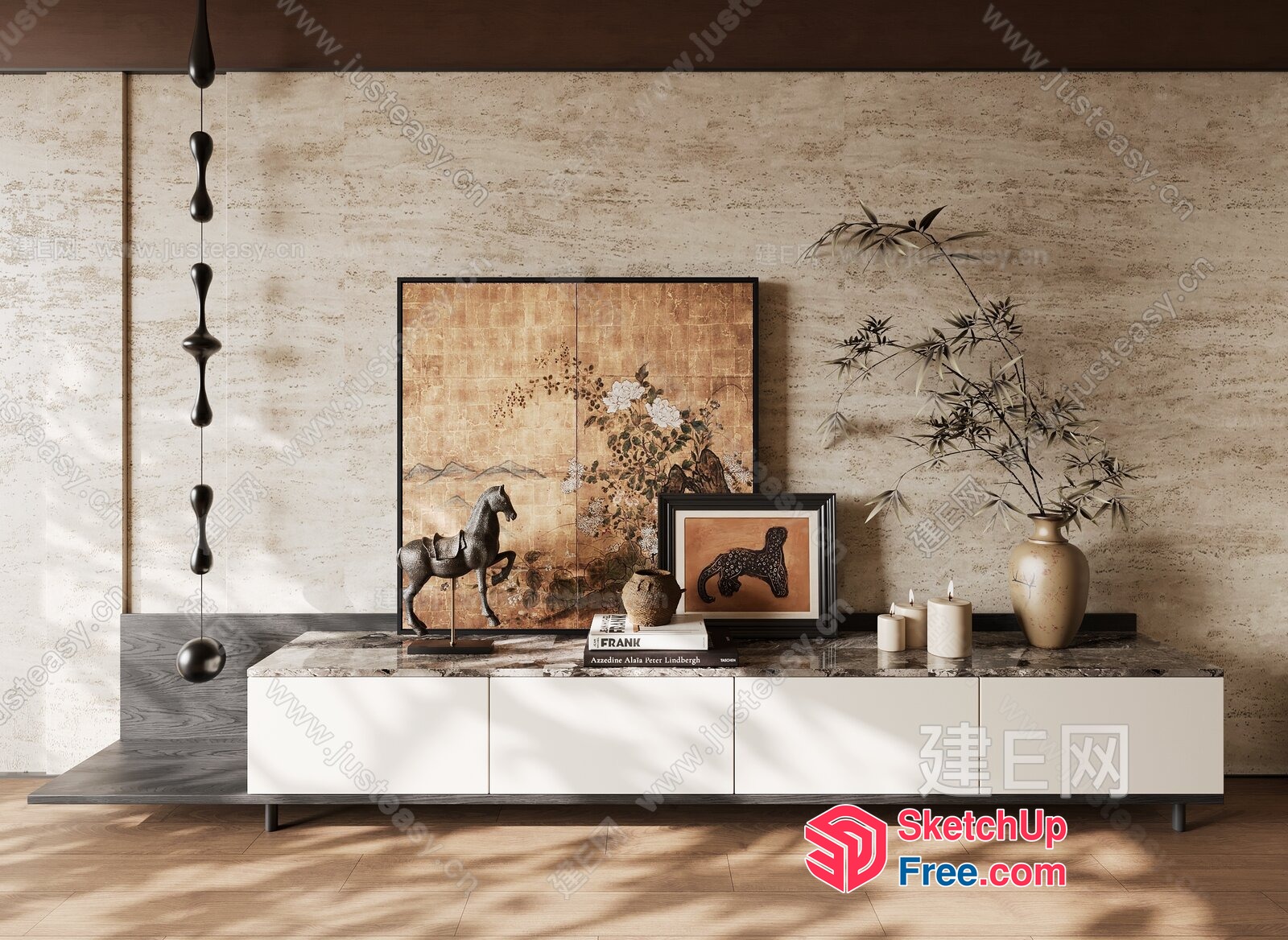 Asian-Inspired Interior With Horse And Dog Decorations 3D SketchUp File