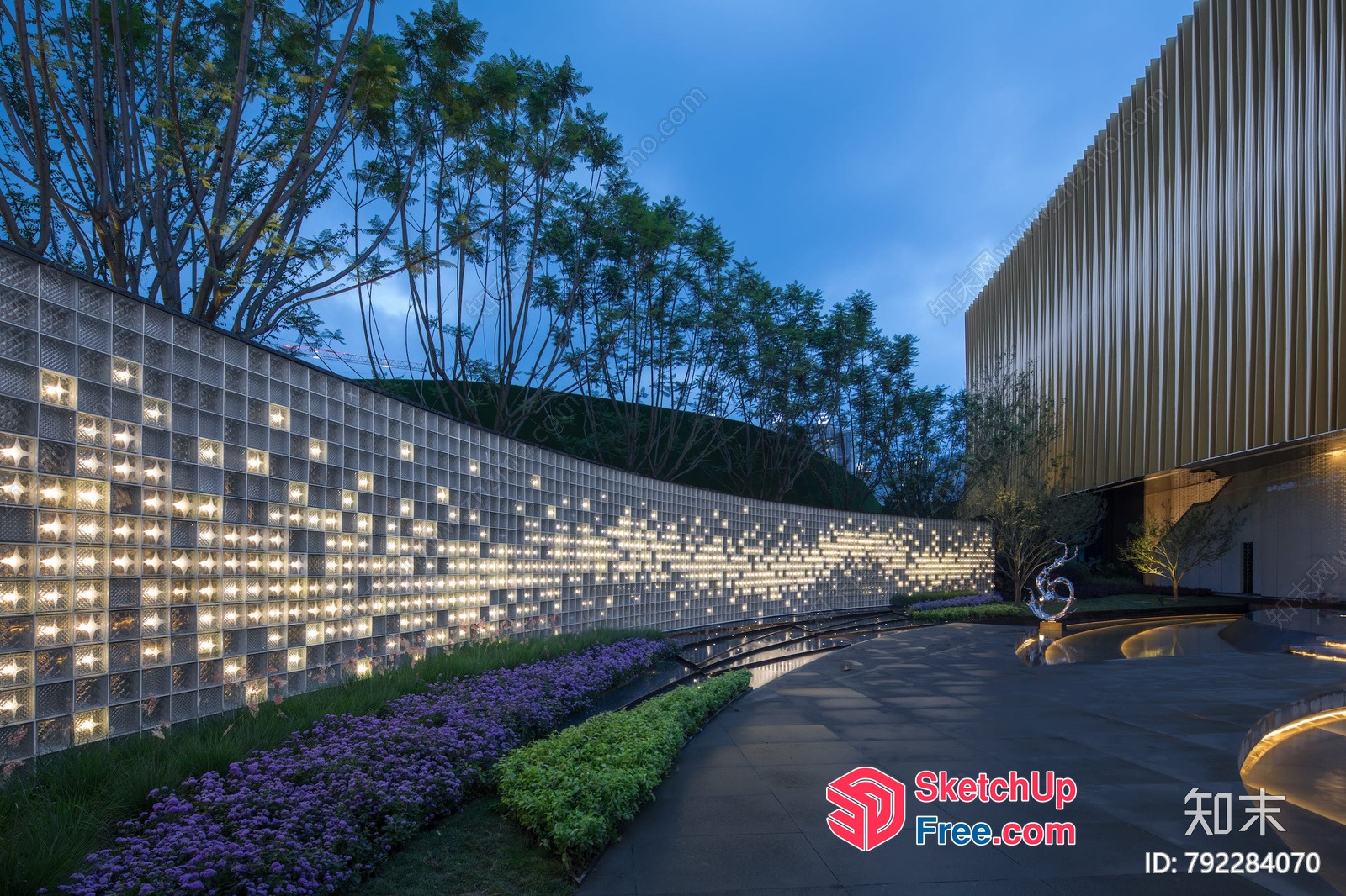 Elegant Glass Brick Wall With Modern Lighting 3D SketchUp File