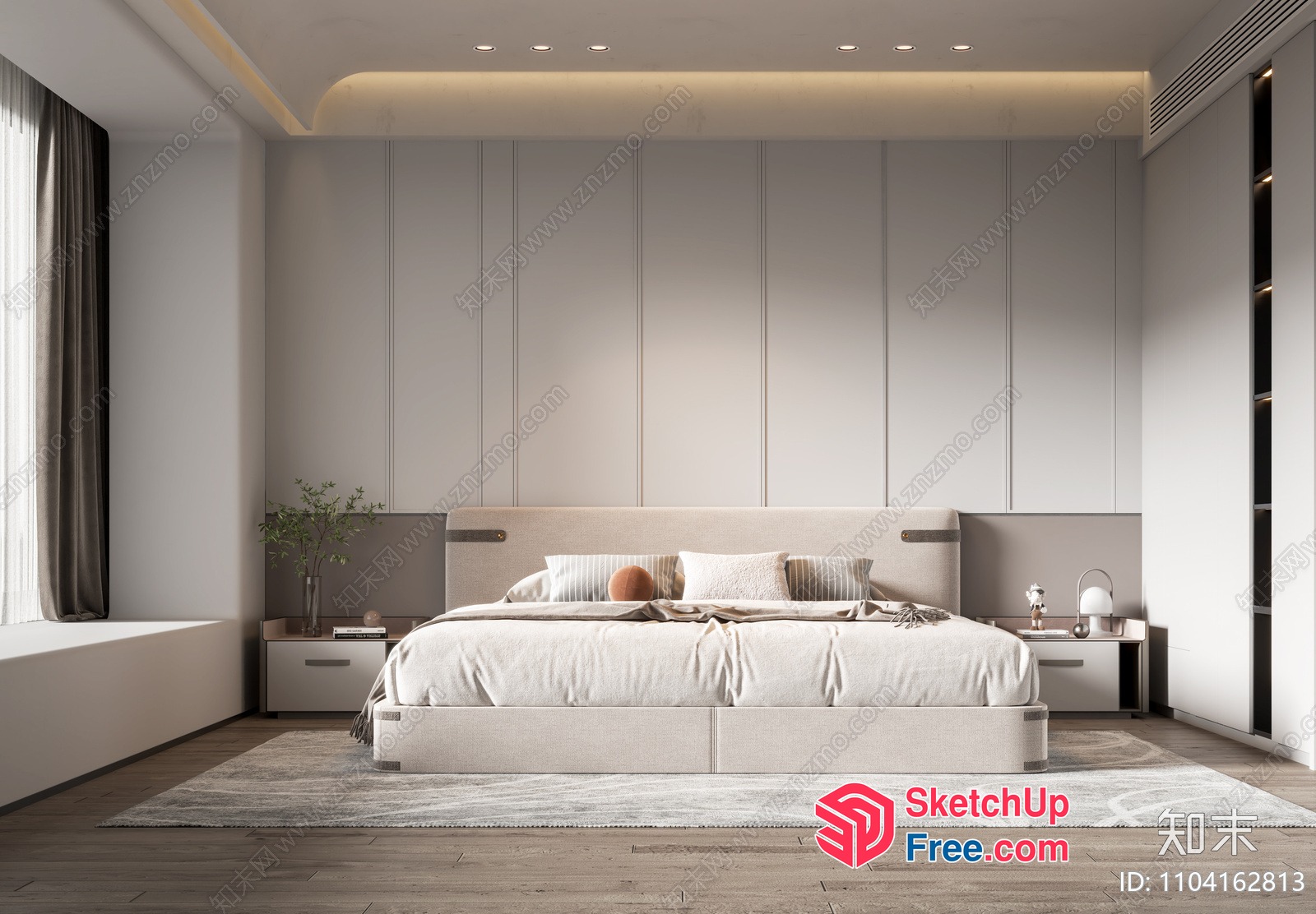 Modern Minimalist Bedroom With Creamy Style Decor 3D SketchUp File