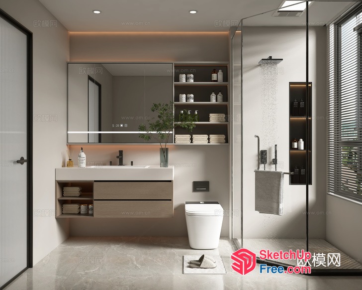 Modern Bathroom With Sleek Fixtures And Neutral Tones 3D SketchUp File