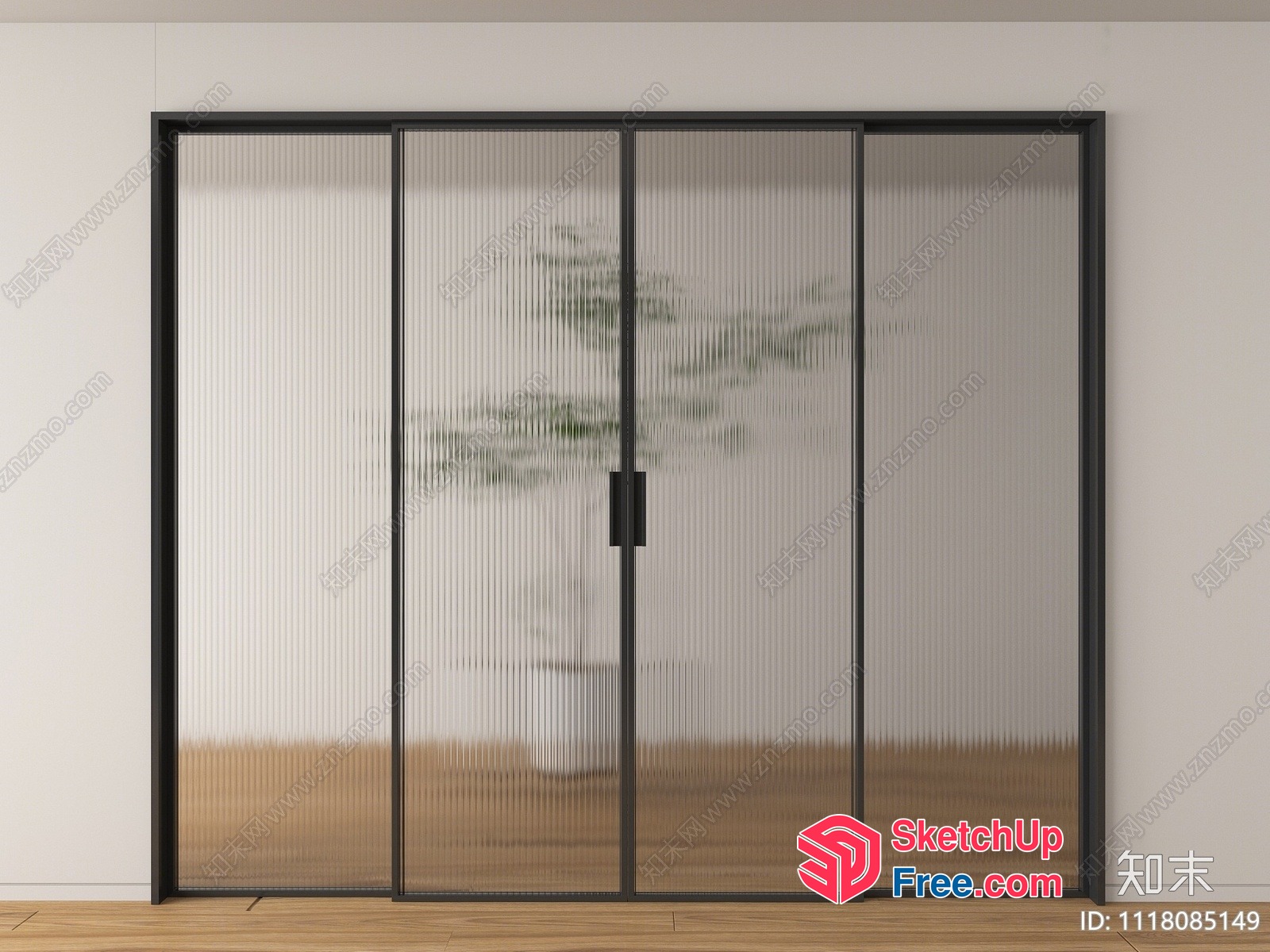 Glass Curtain Wall With Black Frame And Sliding Doors 3D SketchUp File
