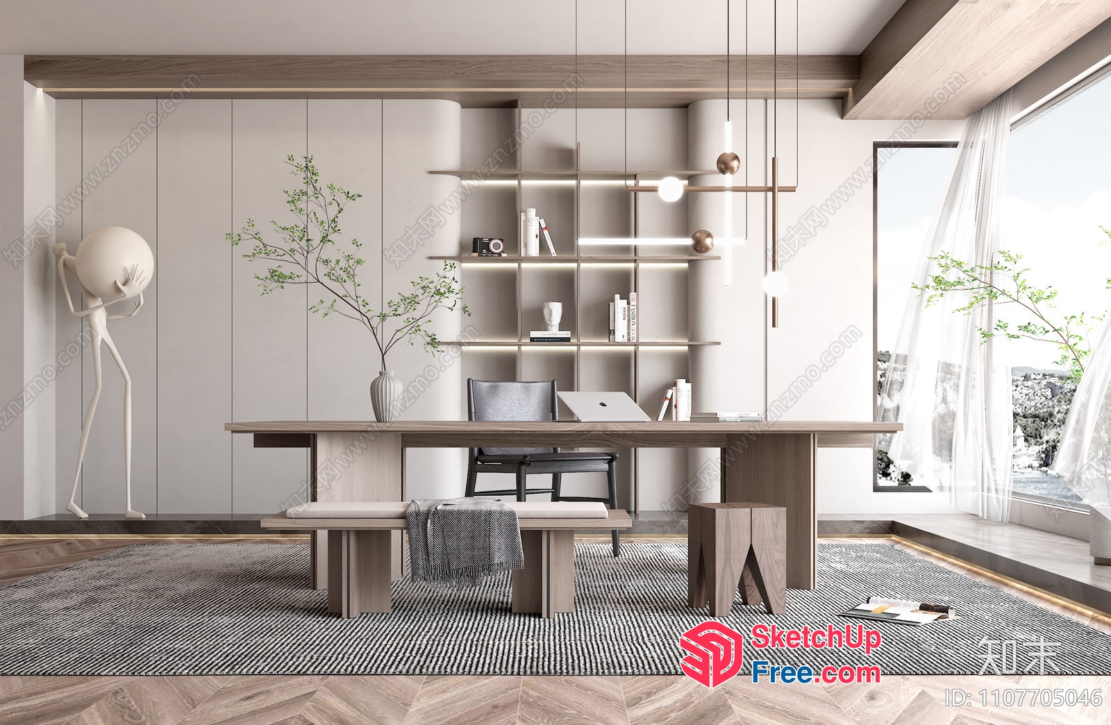 Minimalist Scandinavian Style Office Interior 3D SketchUp File