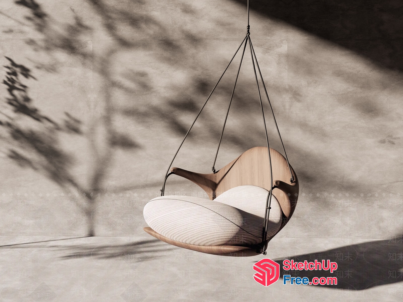 Cozy Wooden Hanging Chair With Cushions 3D SketchUp File