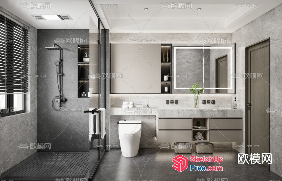 Modern Bathroom With Grey And White Decor 3D SketchUp File