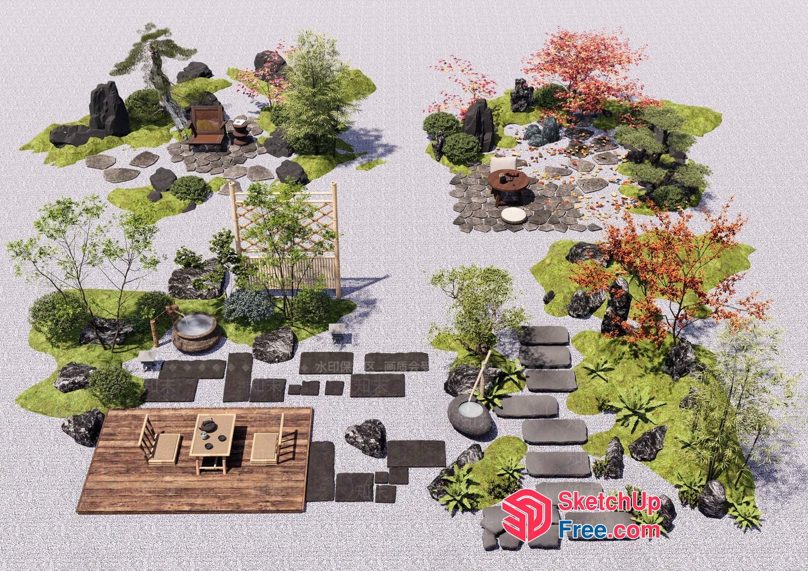 Japanese Style Garden With Traditional Decor 3D SketchUp File