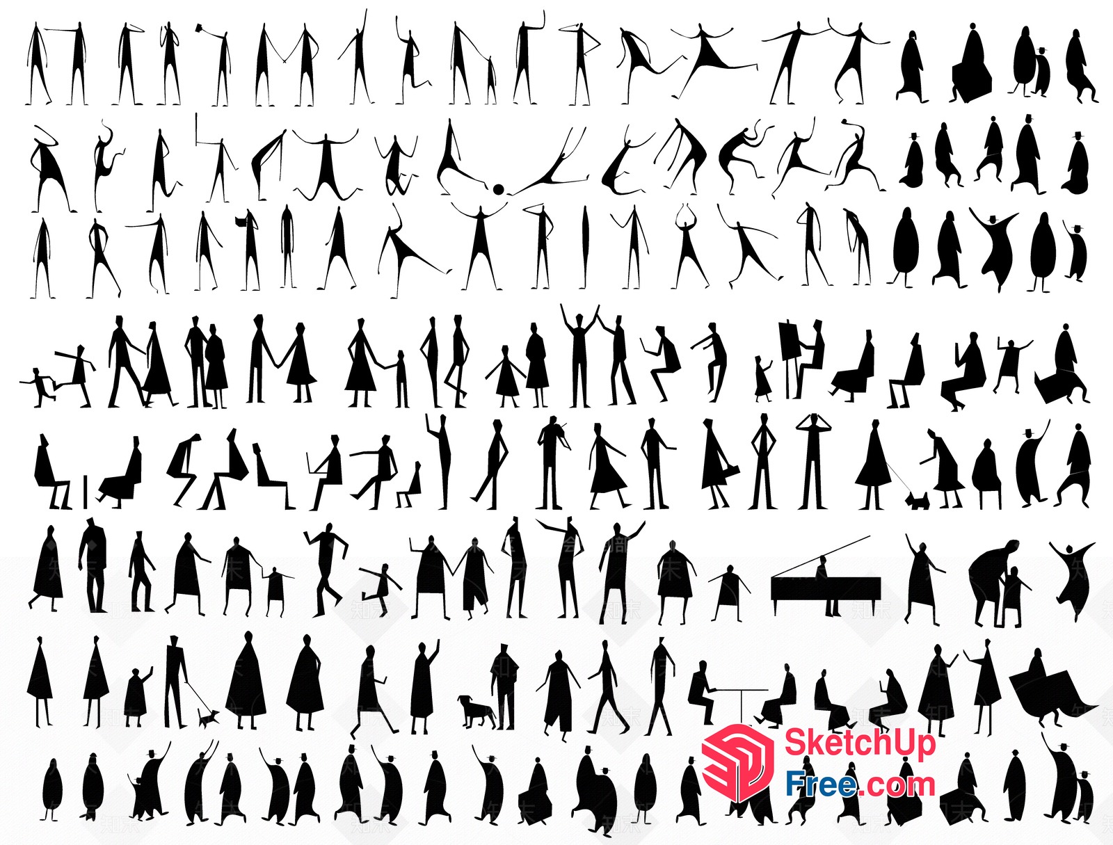 Black Silhouettes Of People In Various Poses 3D SketchUp File