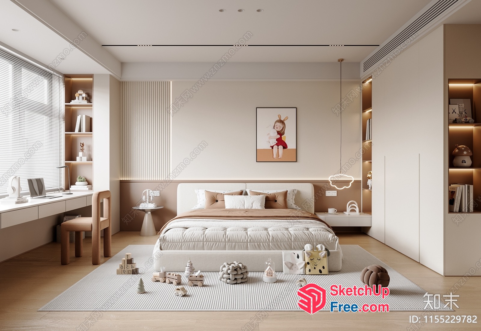 Modern Minimalist Bedroom With Neutral Color Scheme And Natural Light 3D SketchUp File