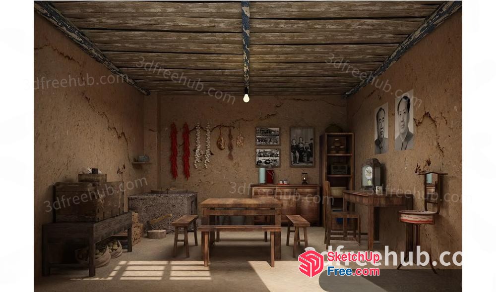 A Vintage-Style Dining Room With A Cozy And Intimate Ambiance 3D SketchUp File