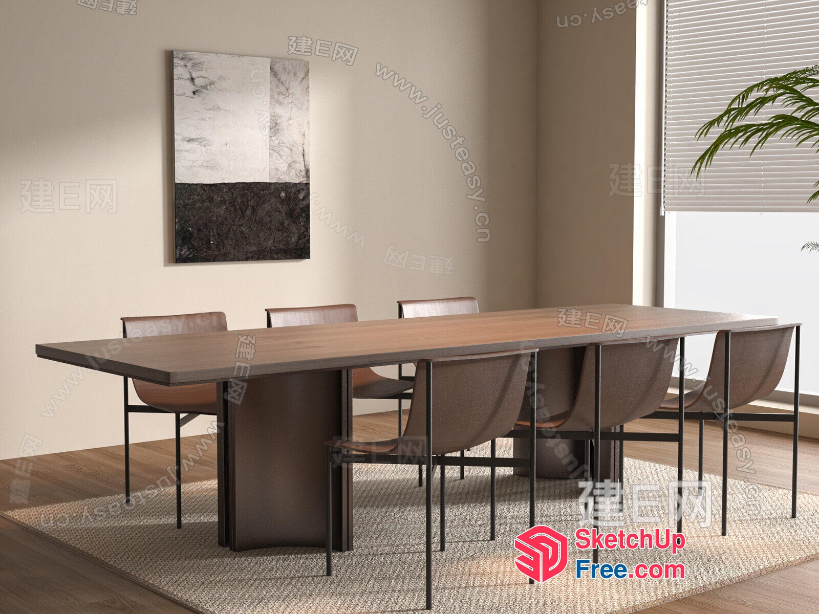 Modern Minimalist Dining Room With Elegant Table And Chairs 3D SketchUp File
