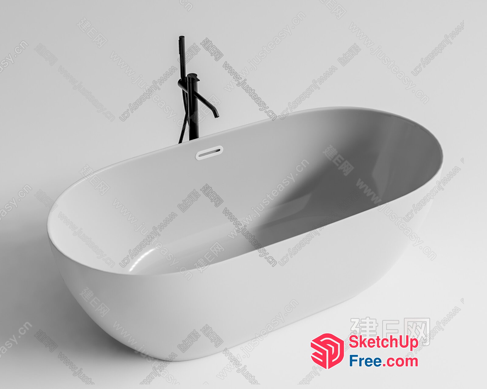 White Bathtub With Black Faucet 3D SketchUp File