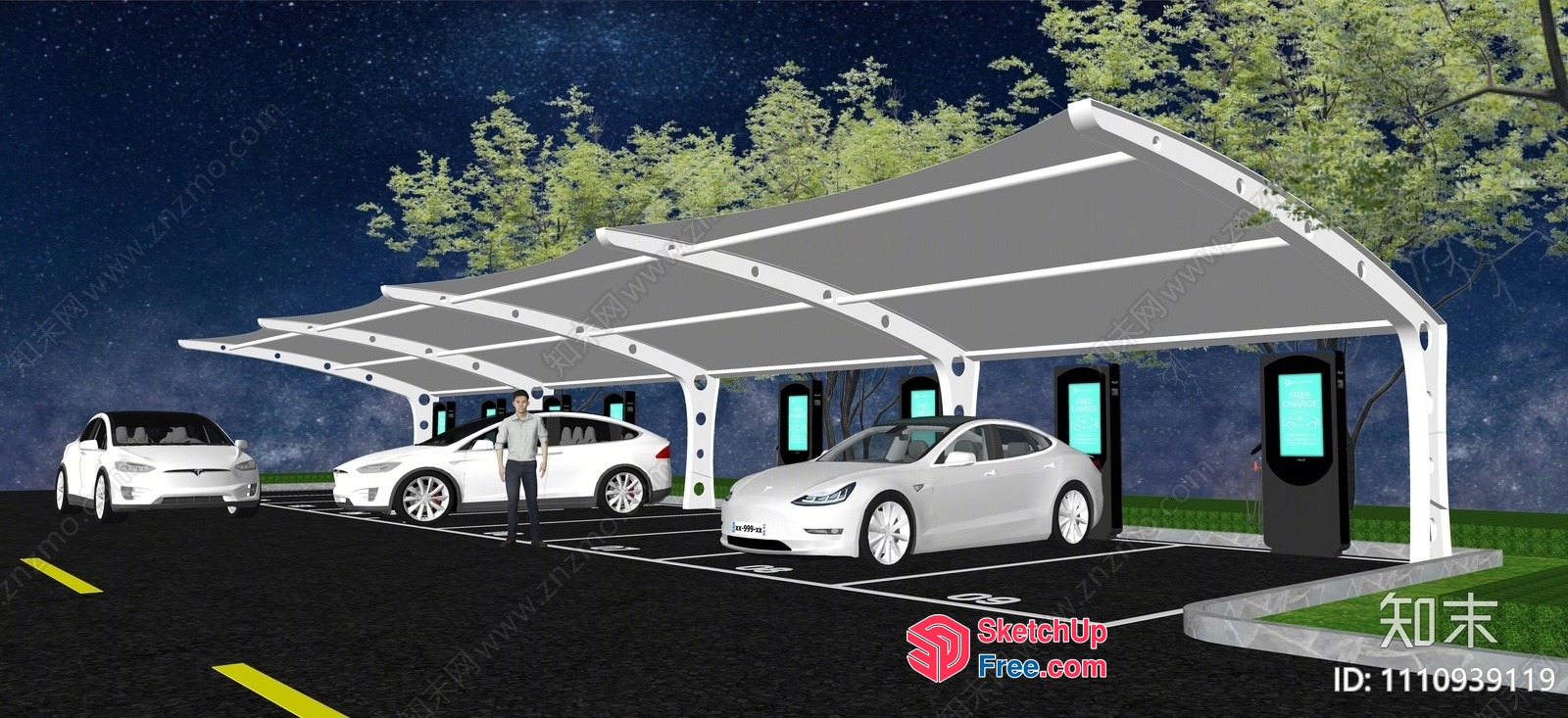 Electric Vehicle Charging Station With Canopy 3D SketchUp File