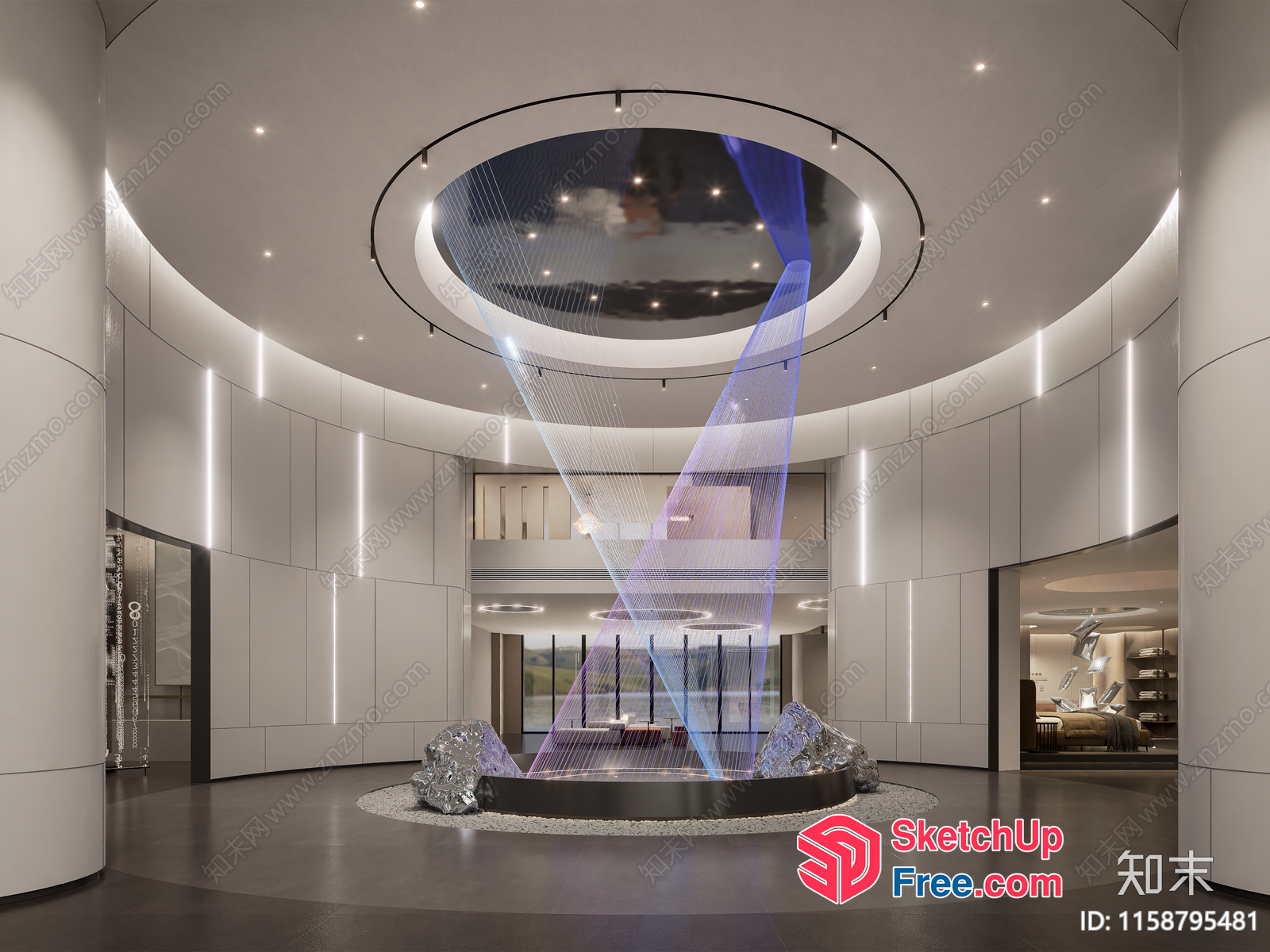 Modern Interior Design With Circular Ceiling And Staircase 3D SketchUp File