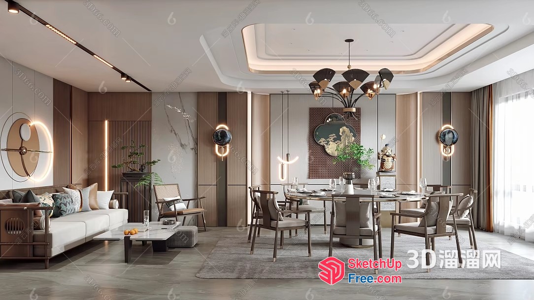 Modern Dining Room With Elegant Lighting And Comfortable Seating 3D SketchUp File
