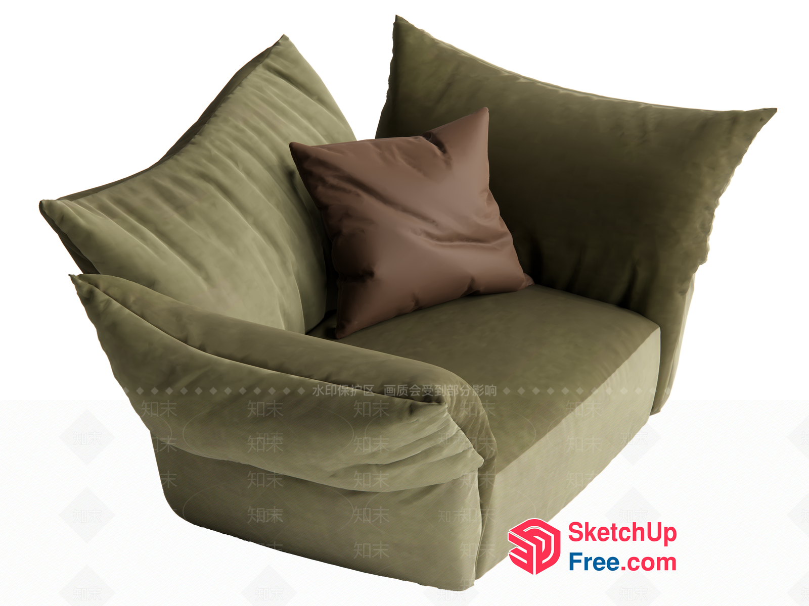 Olive Green And Brown Couch With Pillows 3D SketchUp File