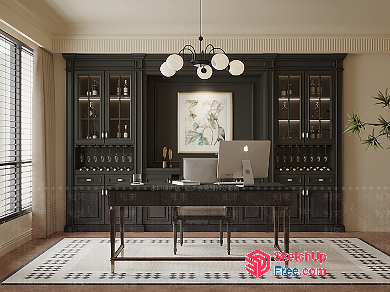 Elegant Office Space With Classic Moulding 3D SketchUp File