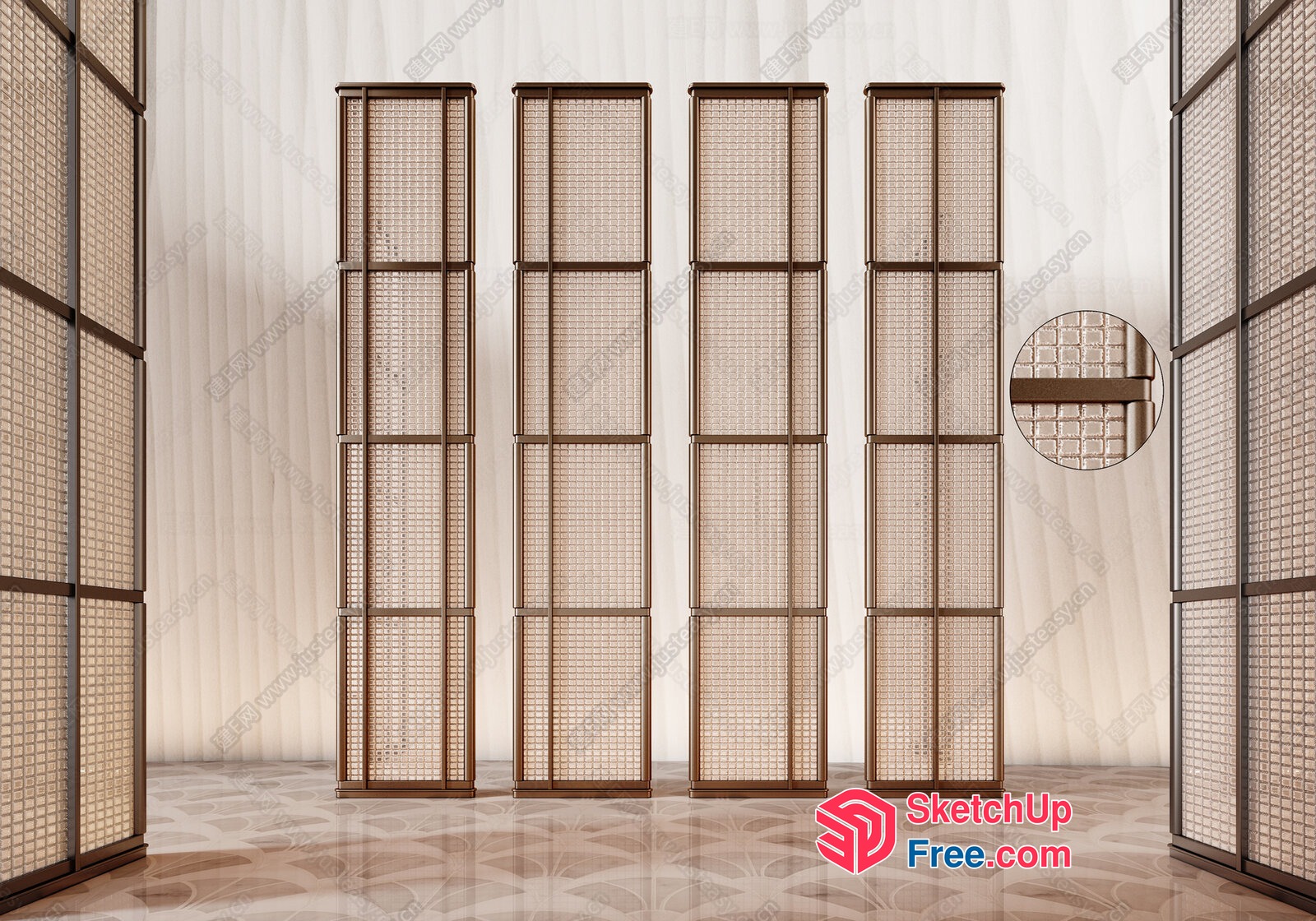 Elegant Partition Screen With Rattan Design 3D SketchUp File