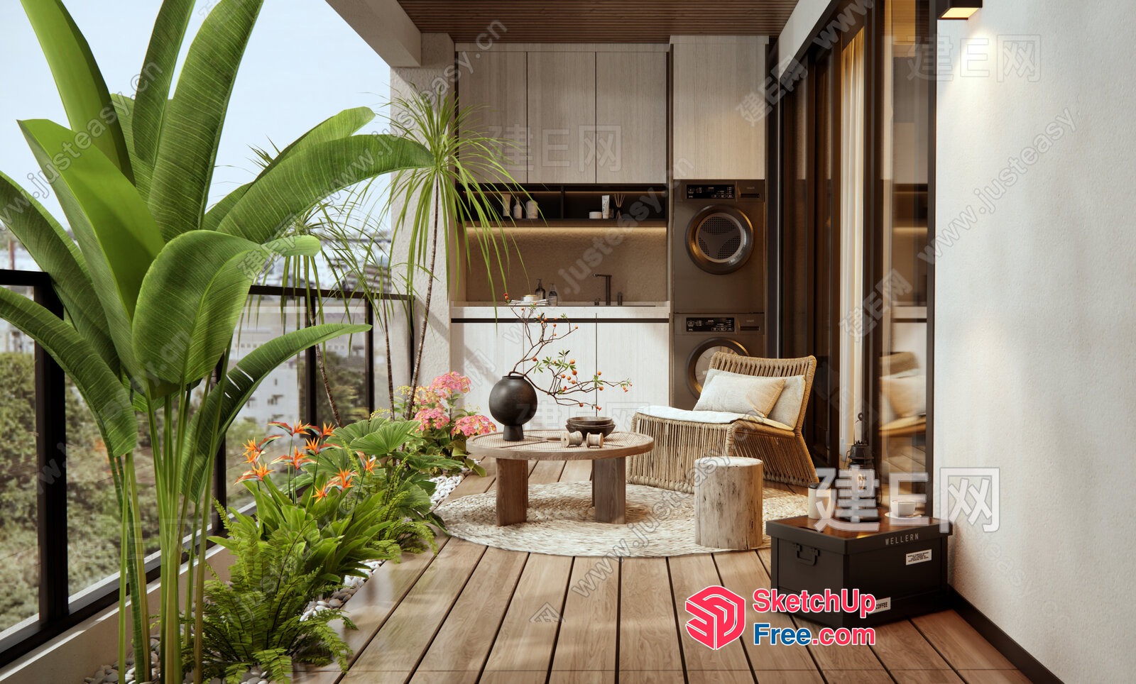 Balcony With A Variety Of Plants And Furniture 3D SketchUp File