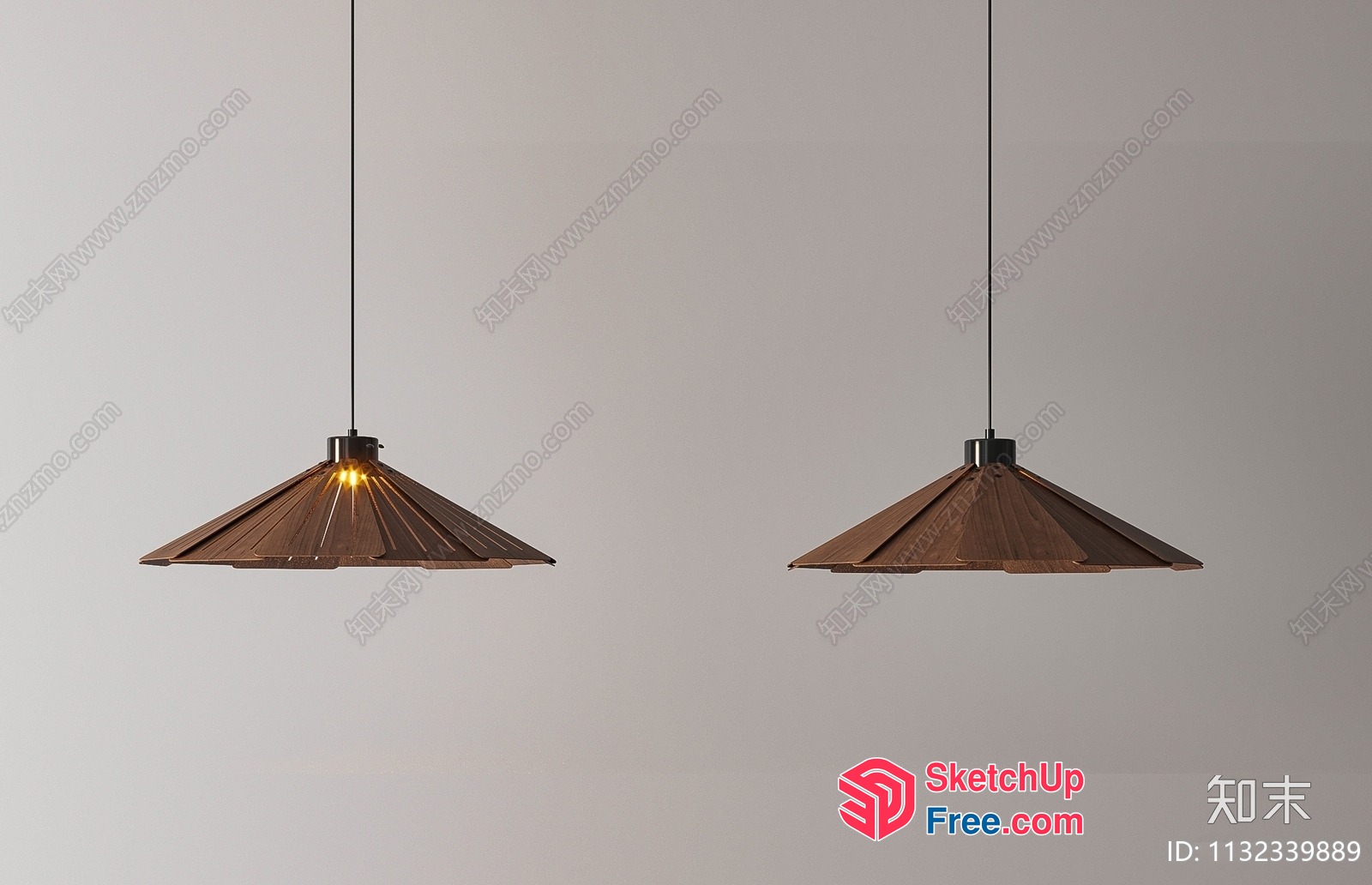 Two Hanging Wooden-Look Ceiling Lights 3D SketchUp File