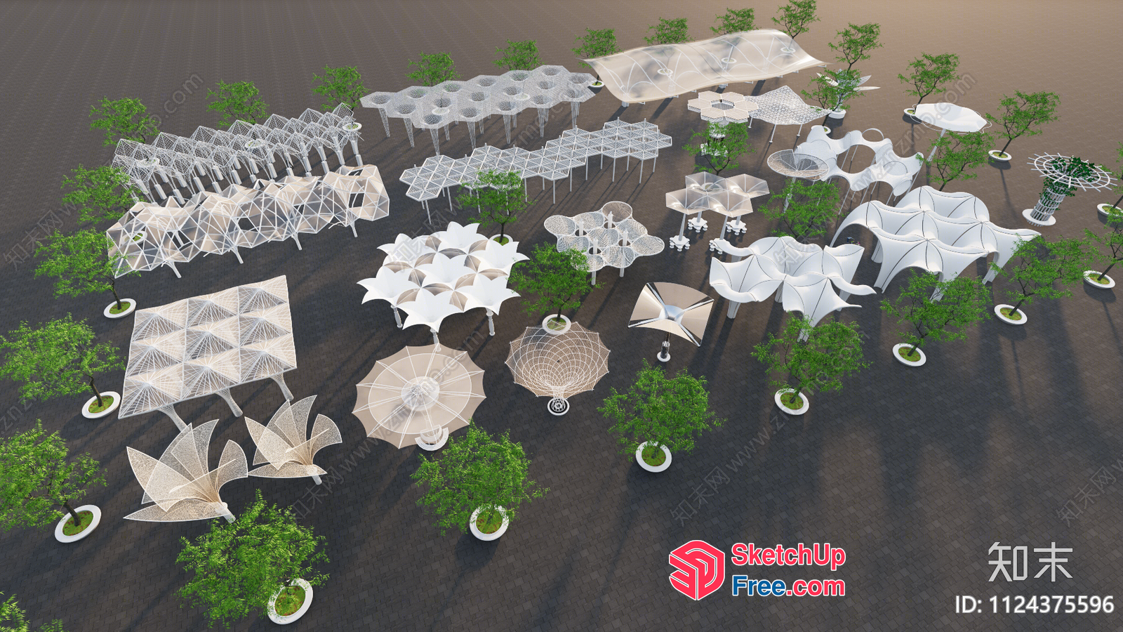 Futuristic Architectural Rendering Of Outdoor Seating Area 3D SketchUp File