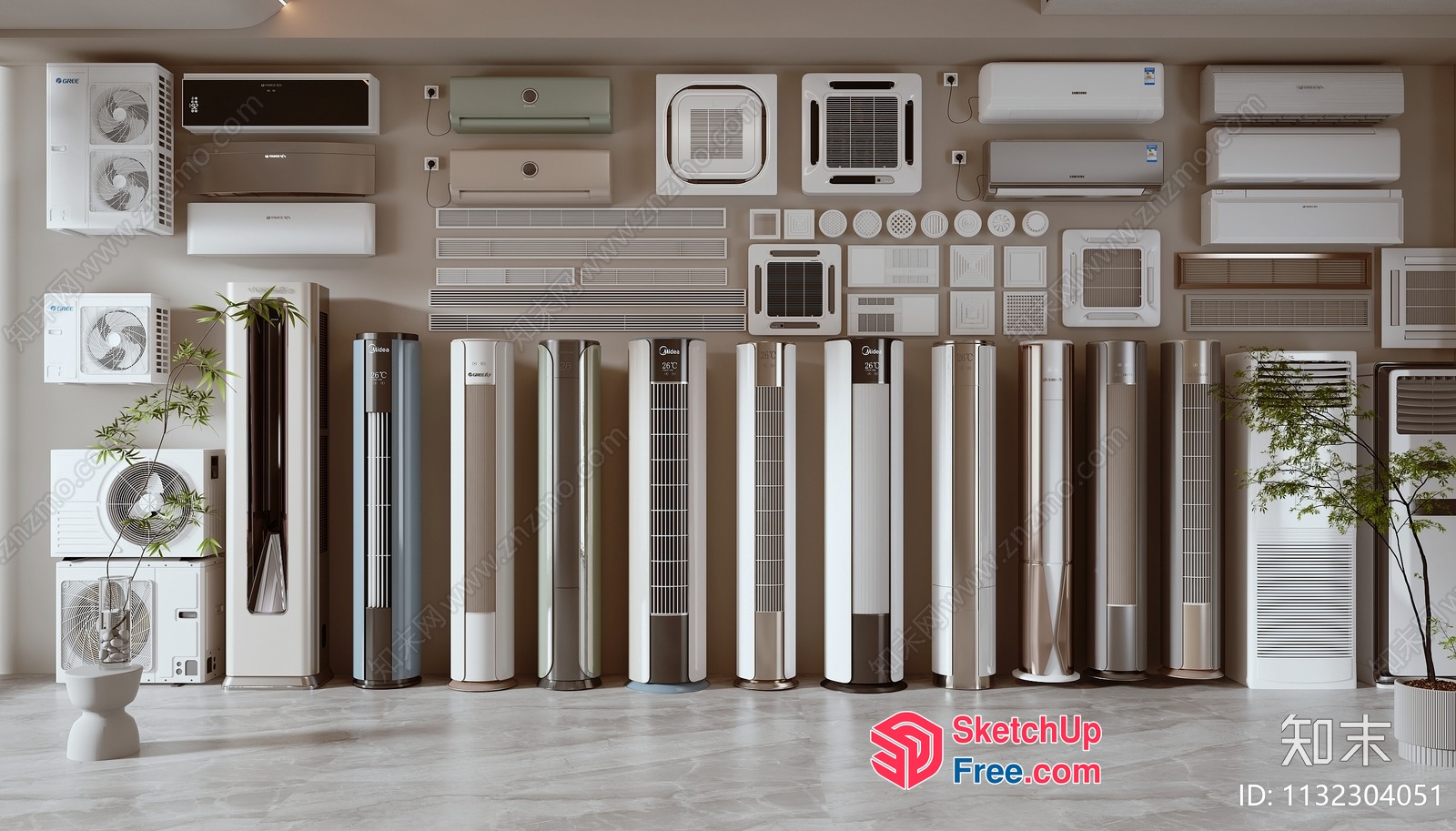 Air Conditioning Units And Fans In A Well-Lit Room 3D SketchUp File