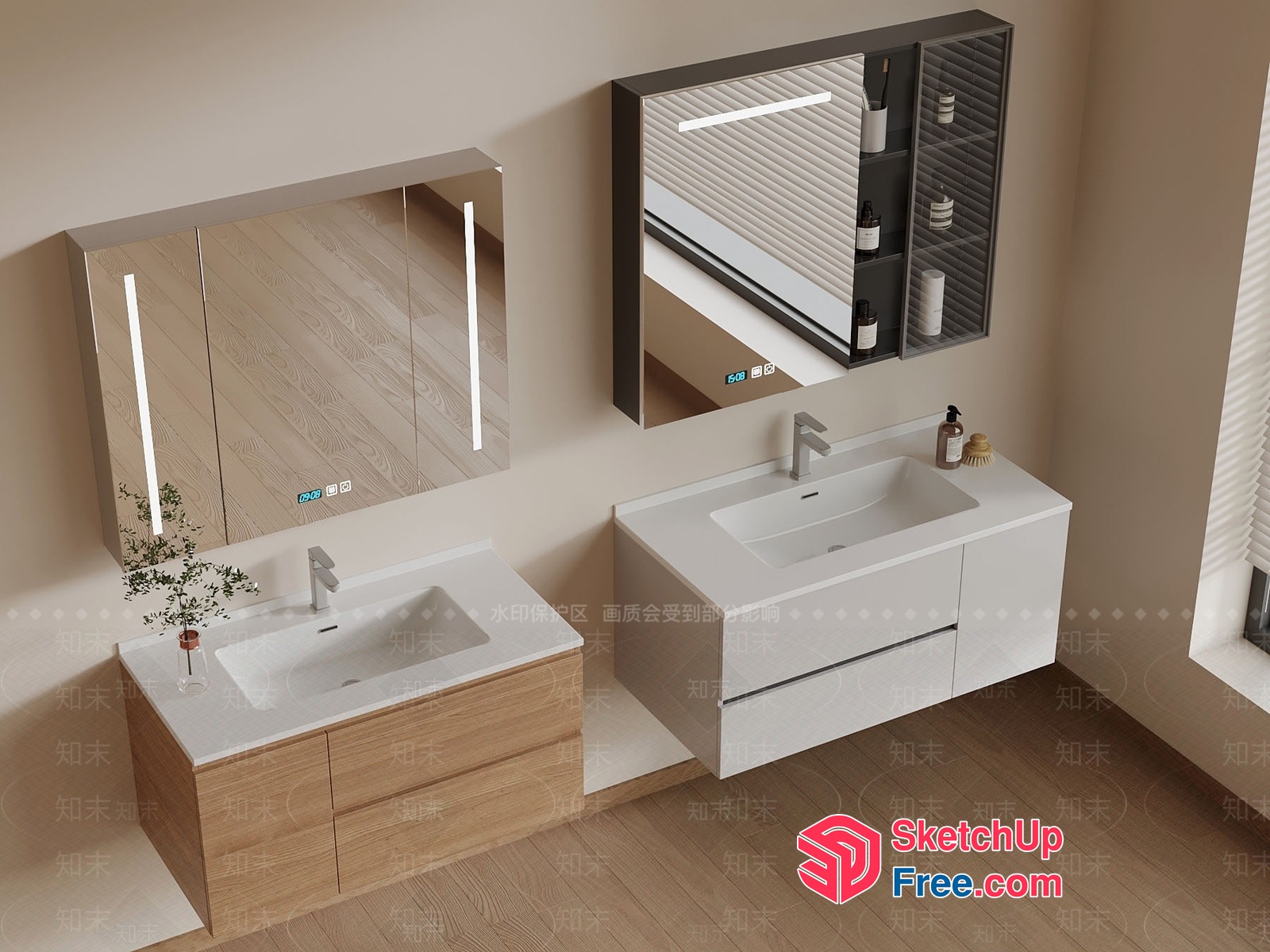Modern Bathroom Vanity And Mirror Set 3D SketchUp File