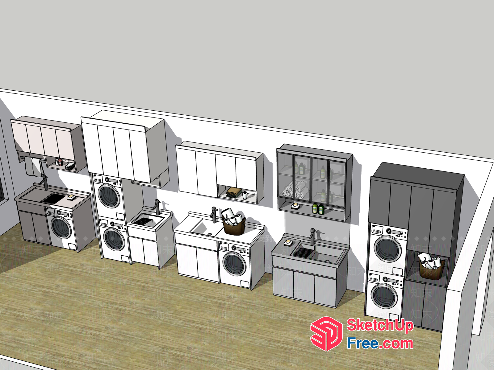 Modern Laundry Room Layout With White And Gray Cabinets 3D SketchUp File