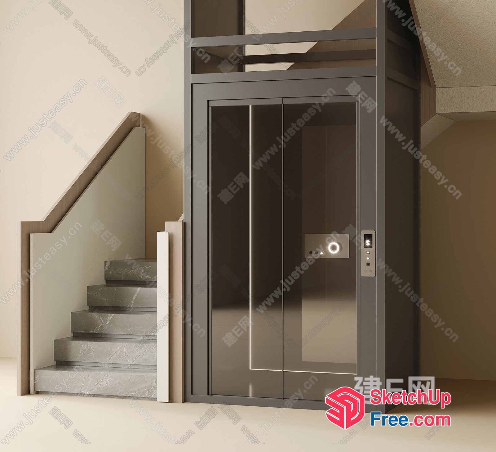 Stairway Leading To Elevator 3D SketchUp File