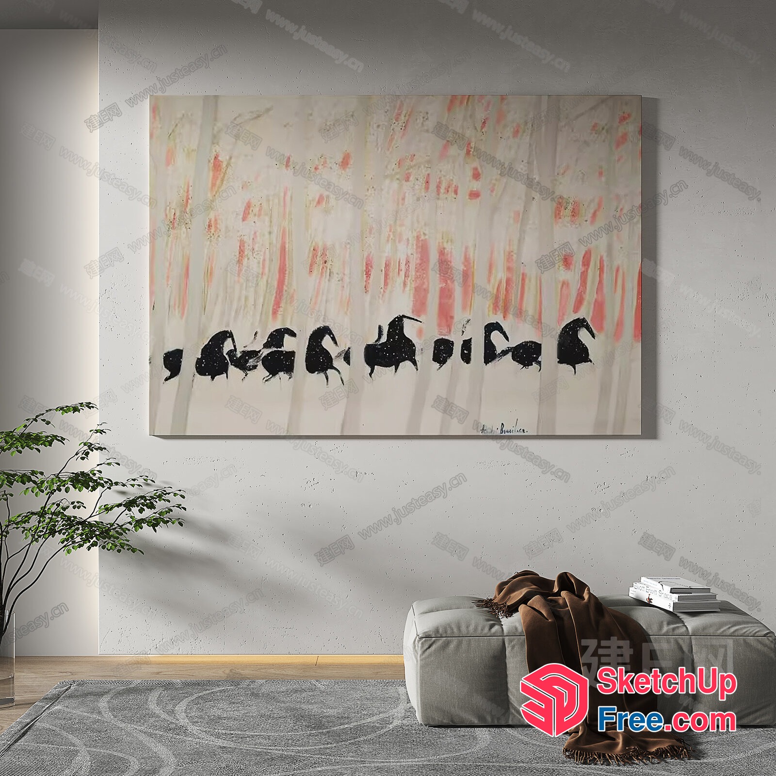 Minimalist Japanese Style Interior With Stylized Animal Art 3D SketchUp File