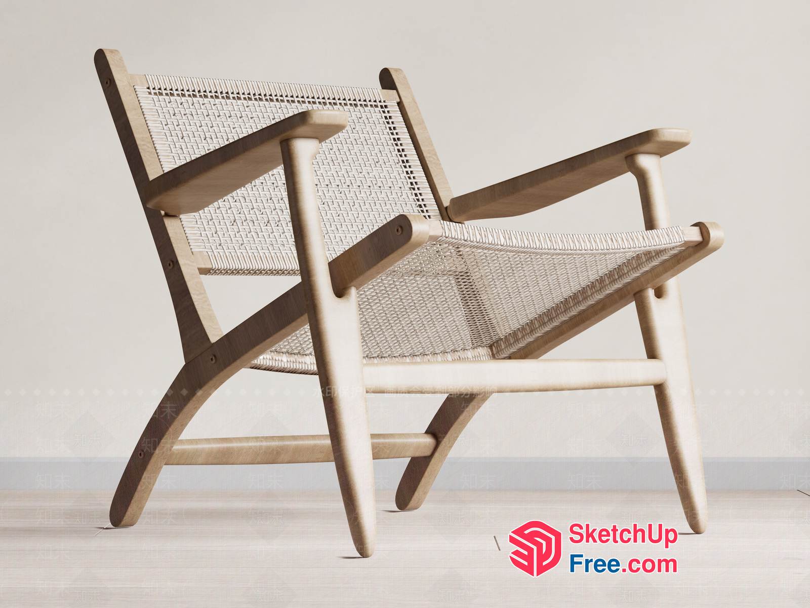 Stylish Wooden Chair With Woven Seat And Back 3D SketchUp File