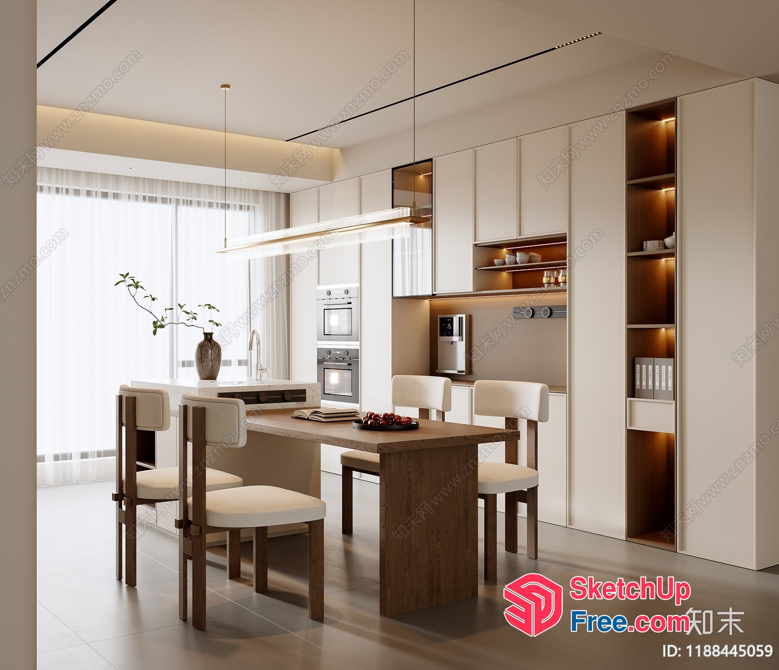 Modern Minimalist Dining Room Interior With Natural Wood And White 3D SketchUp File