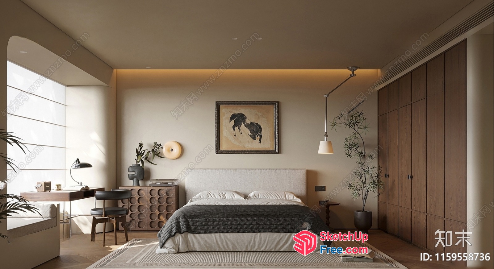 Elegant And Modern Bedroom With A Touch Of Nature 3D SketchUp File
