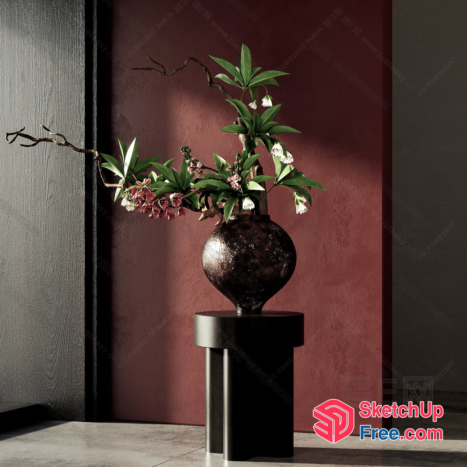 Japanese Style Interior Decor With A Dark Vase 3D SketchUp File
