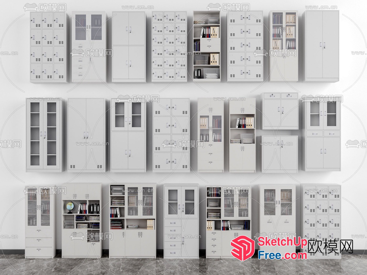 White Cabinets And Shelving Units For Office Storage 3D SketchUp File