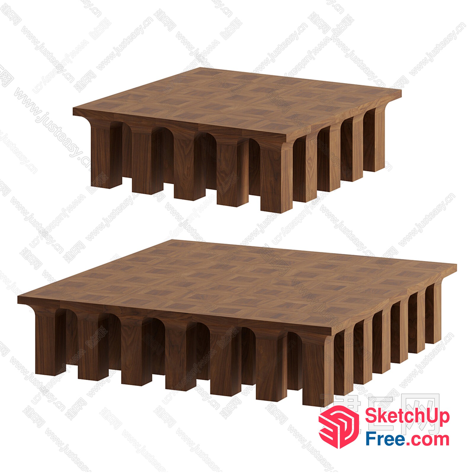 Modern Wooden Tabletop With Arched Legs 3D SketchUp File