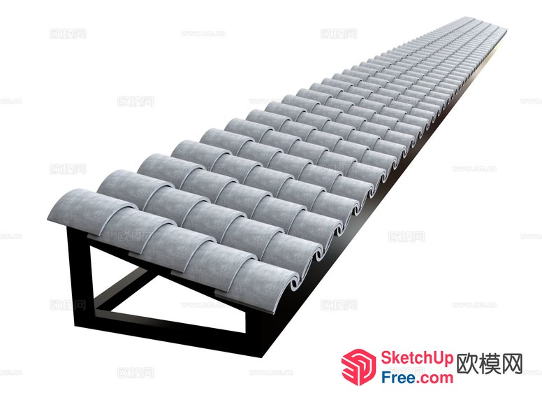 Long Row Of Gray Tiles On A Black Stand 3D SketchUp File