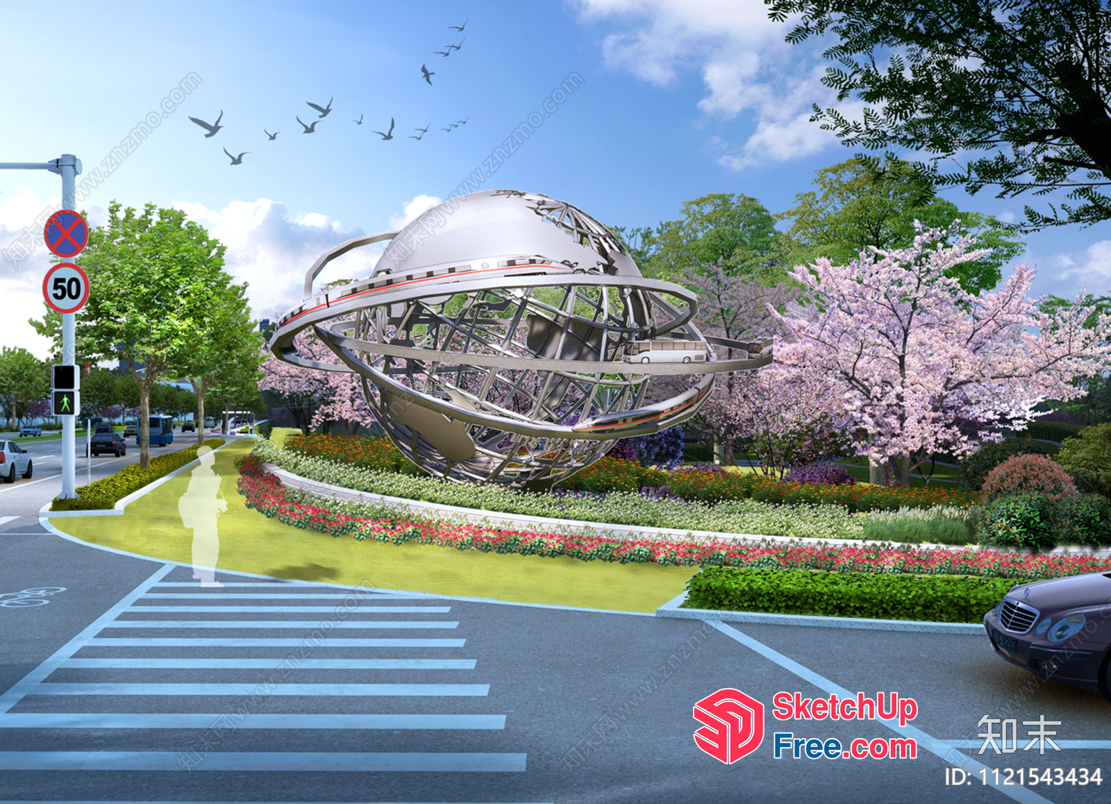 Futuristic Metal Sculpture In A Park Setting 3D SketchUp File