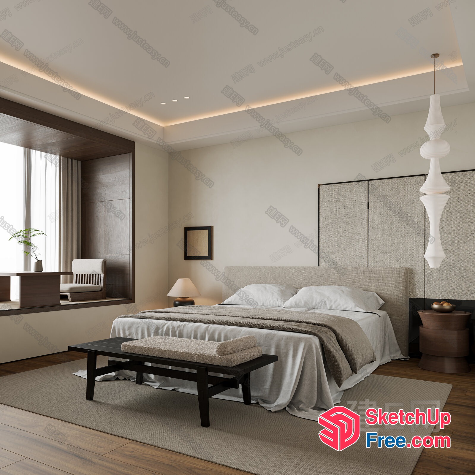 Minimalist Japanese Style Bedroom Interior 3D SketchUp File