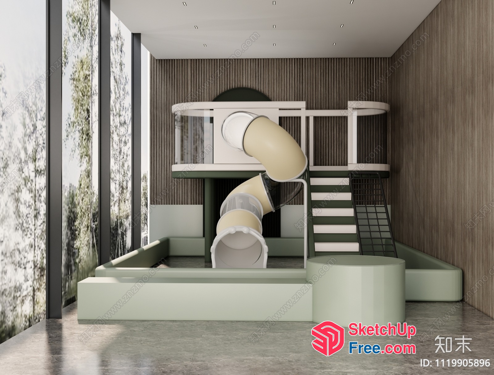 Modern Green And White Playground Slide 3D SketchUp File