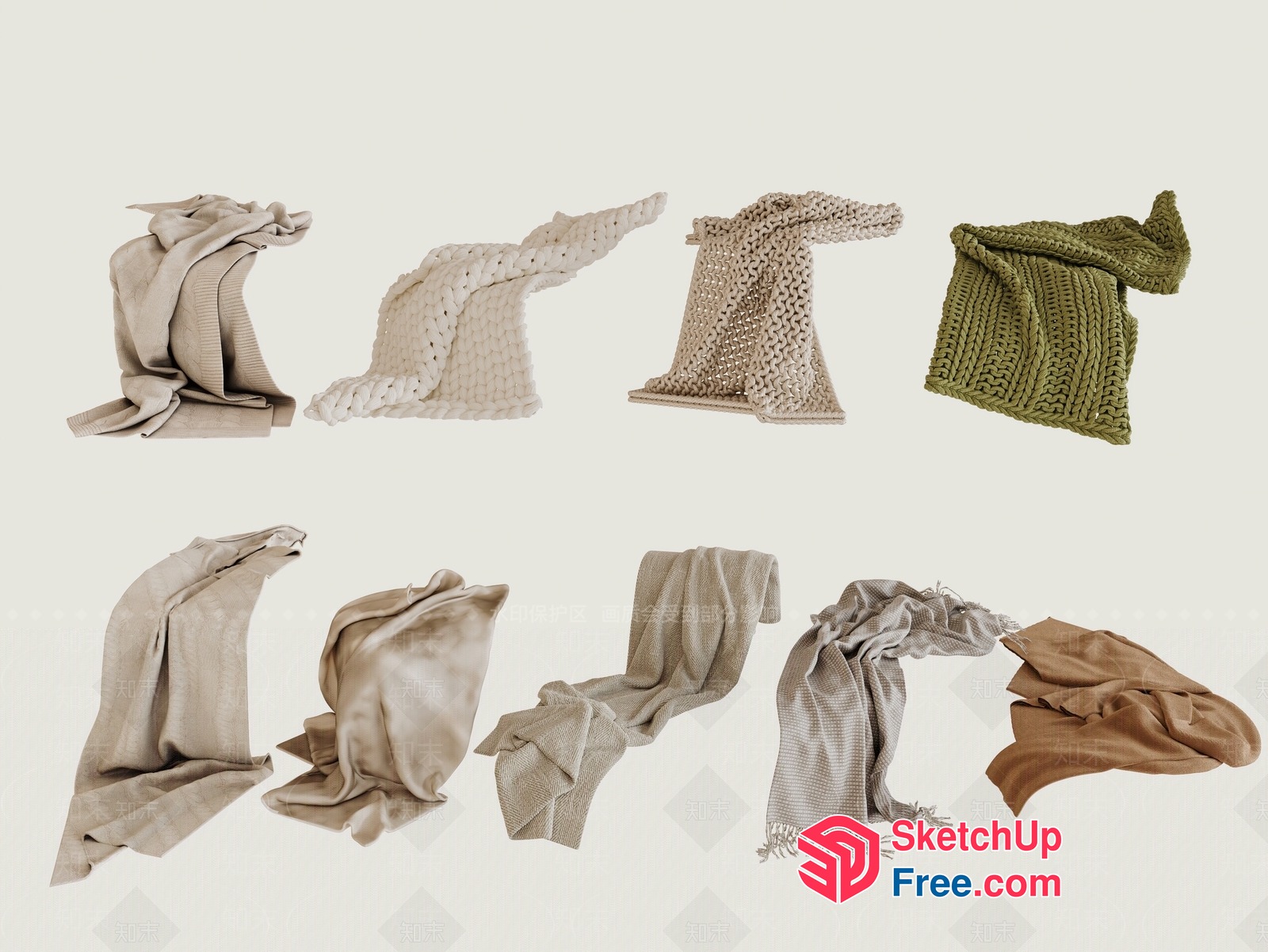 Softly Draped Blankets And Scarves In Neutral Tones 3D SketchUp File
