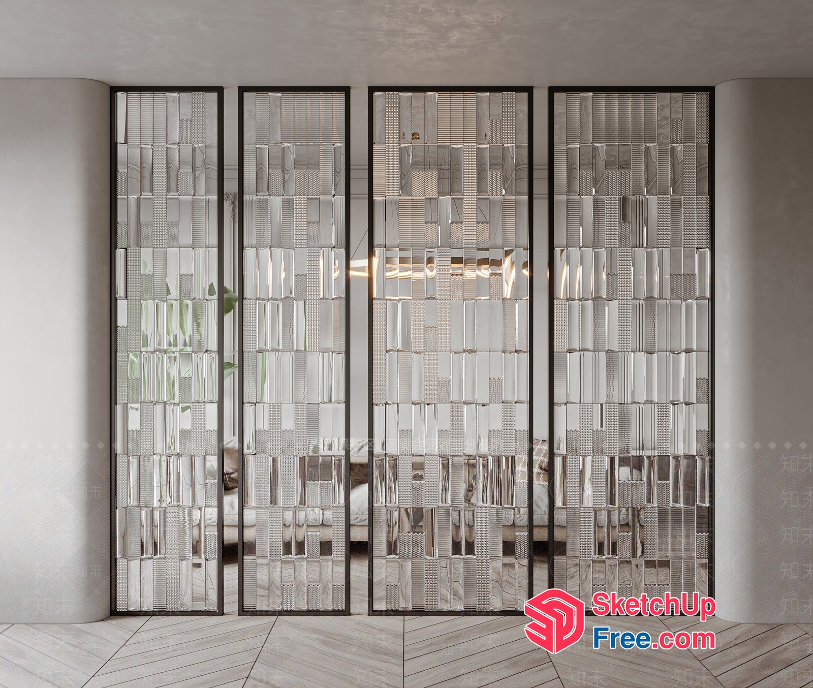 Elegant Glass Partition Screen 3D SketchUp File