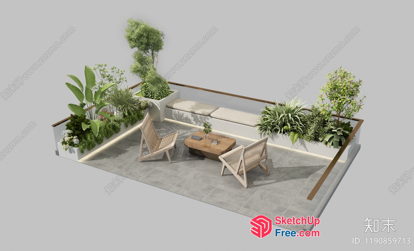 Cozy Outdoor Seating Area With Natural Decor 3D SketchUp File