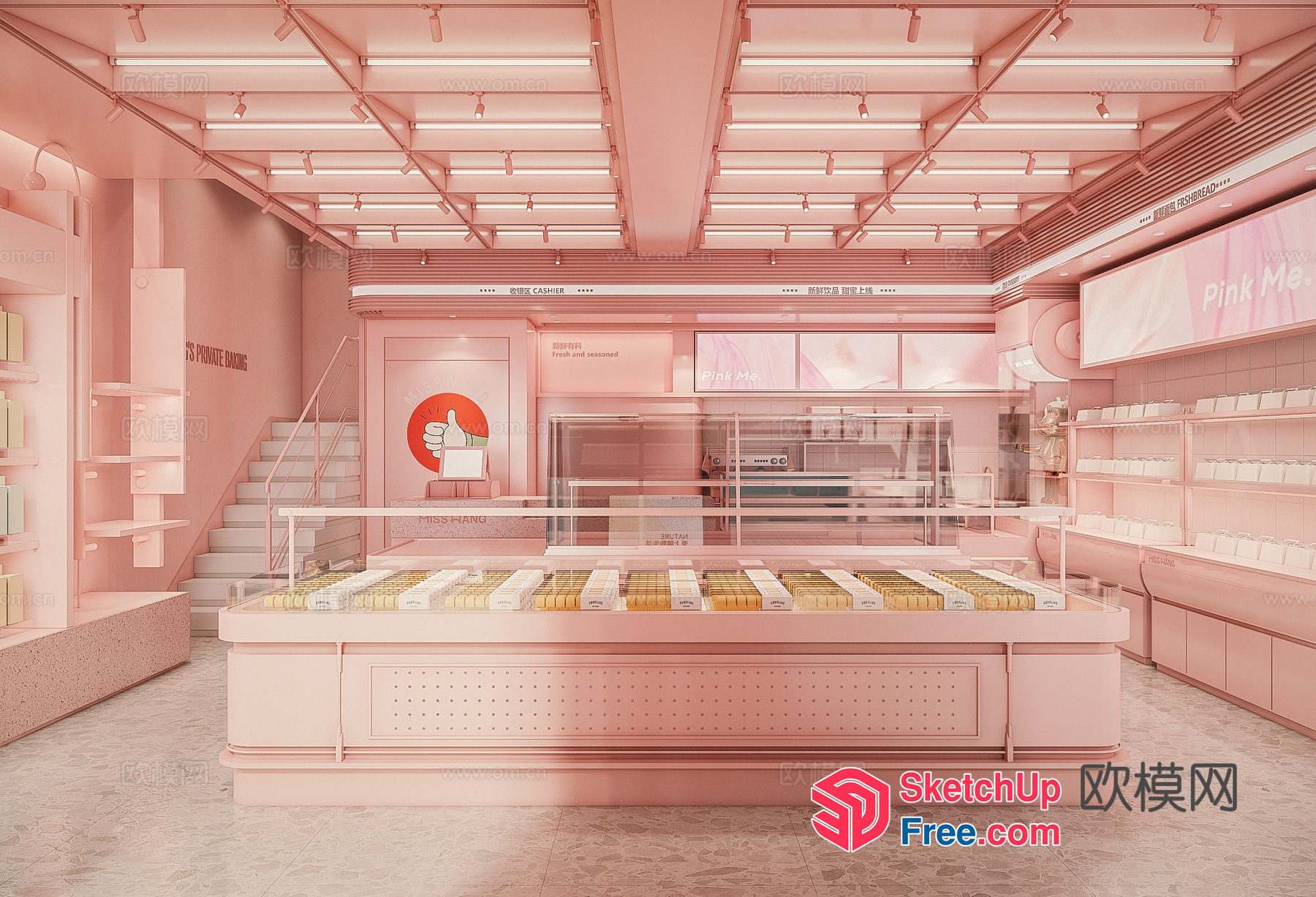 Pastel Pink Modern Bakery Interior 3D SketchUp File