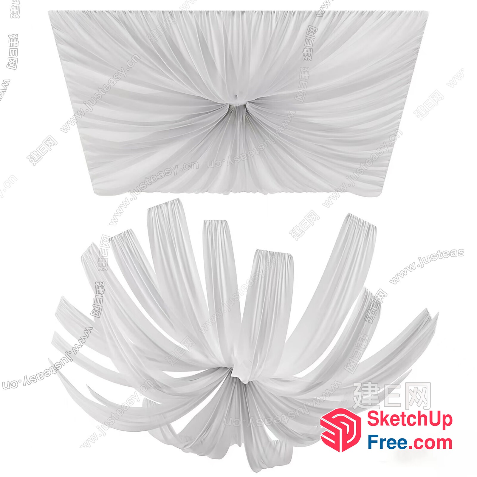 White Pleated Fabric Ceiling Decoration 3D SketchUp File