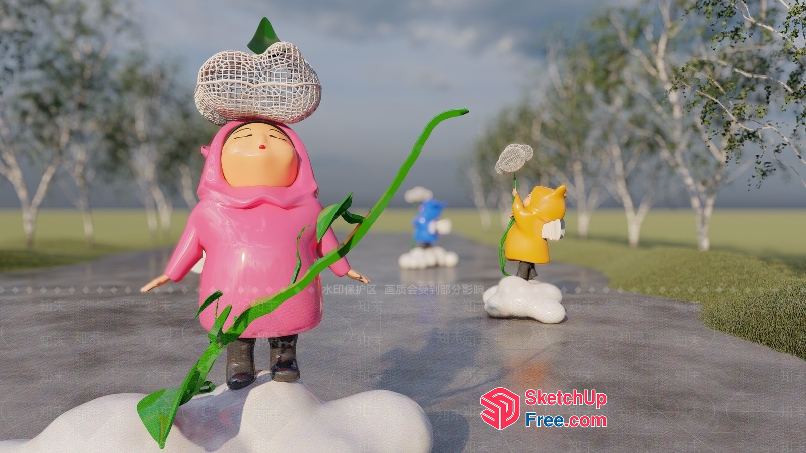 Whimsical Rainy Day Figures 3D SketchUp File