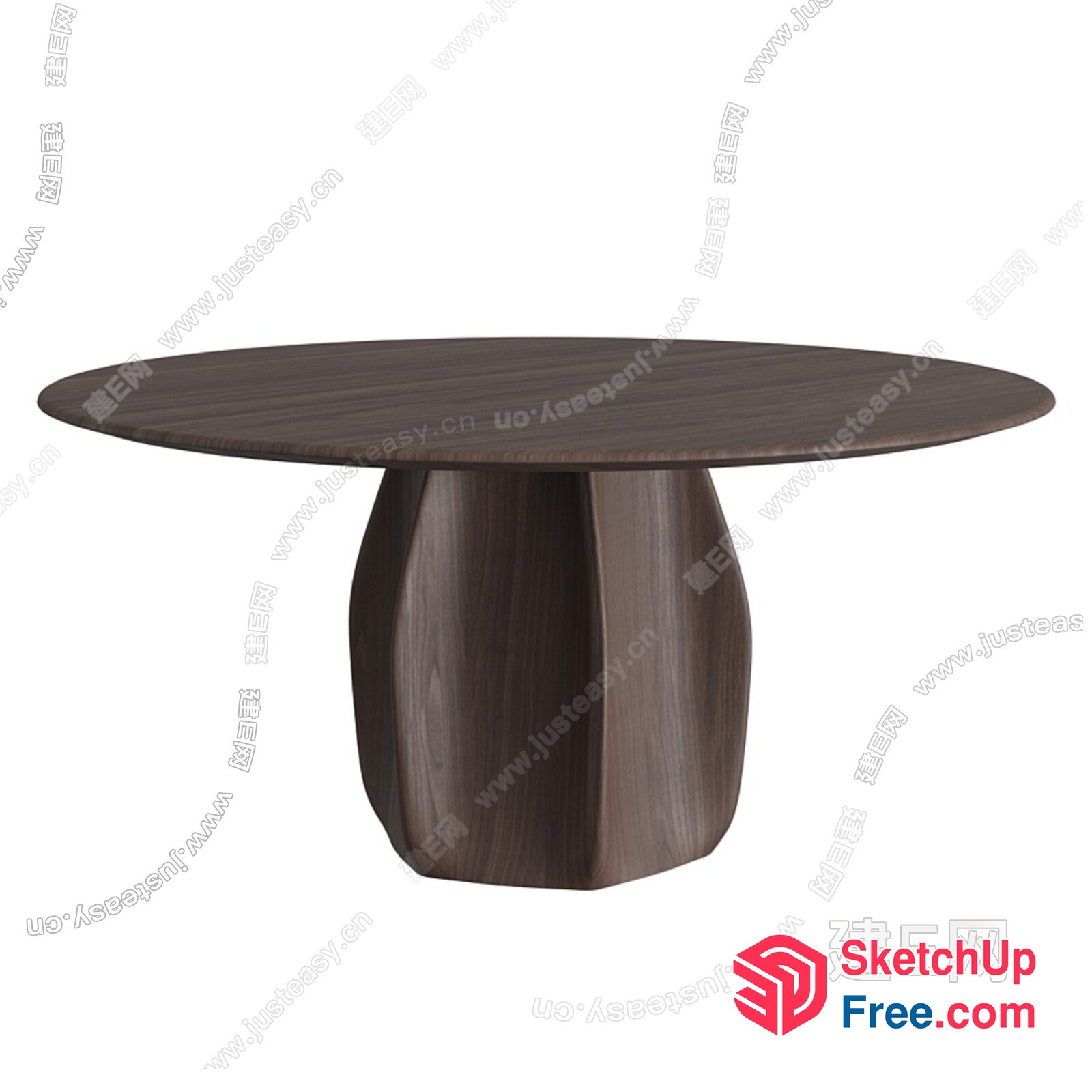 Round Table With Dark Brown Wood Finish 3D SketchUp File